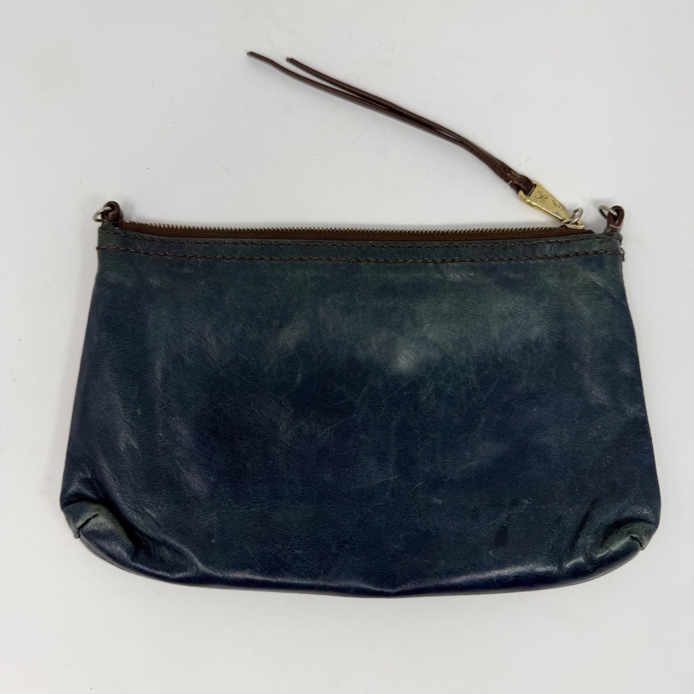 Hobo‎ The Original Navy Blue Distressed Leather Pouch Clutch Zip Top Bag